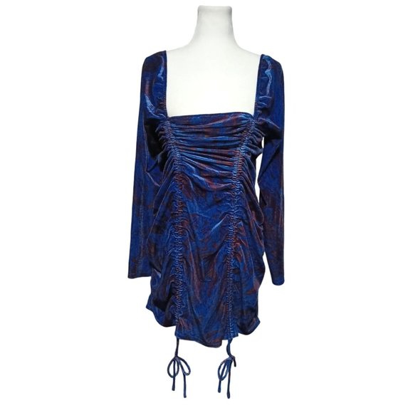 Wild Fable Dress Womens Size XXL Blue Purple Velvet Long Sleeve Ruched Bodycon - Picture 1 of 11